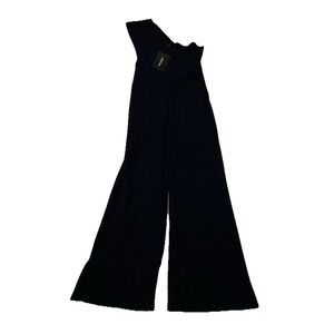 PRETTY LITTLE THING Navy Jumpsuit One-Shoulder Stretch NWT Wide Flared Leg Sz 4